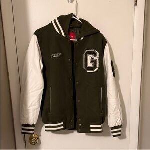 Guess Green and White Letterman Jacket